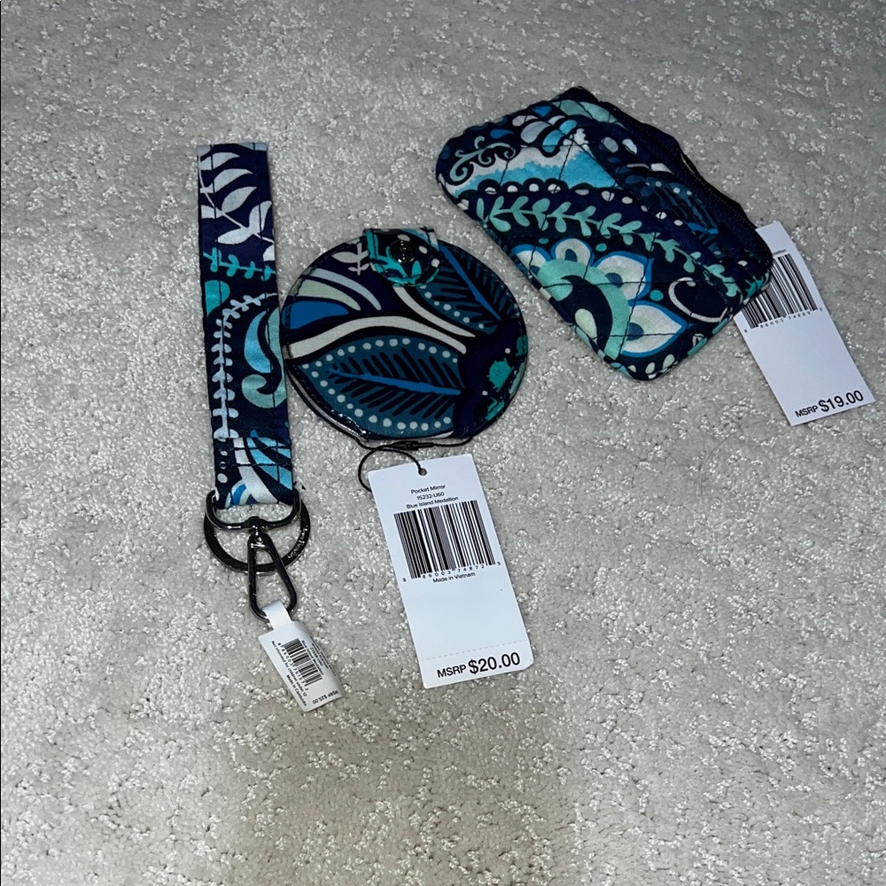 Vera Bradley Blue and Green Key & Card Holder Set